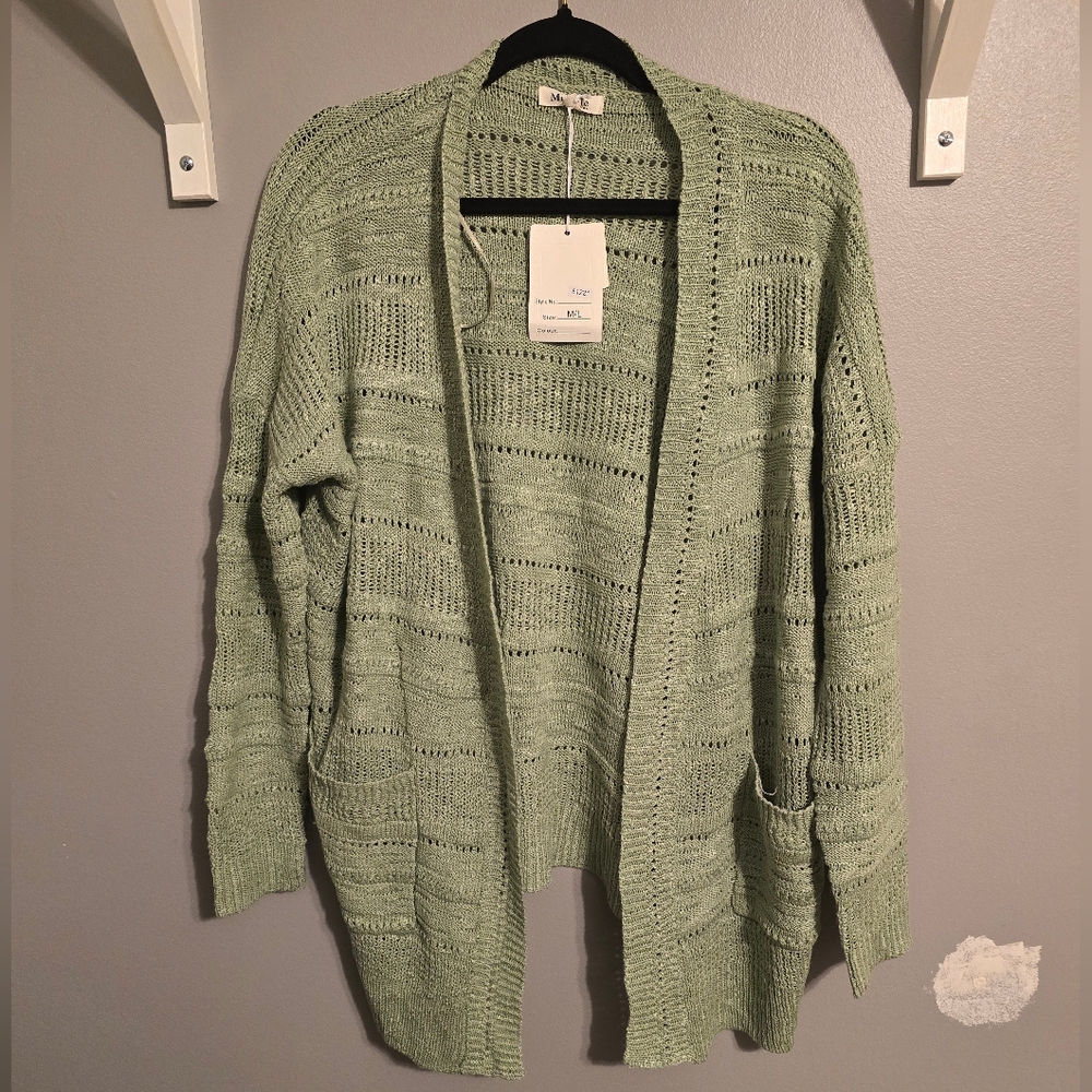 Miracle Sage Green Open Knit Cardigan